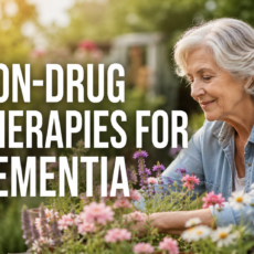 Older woman gardening as an example of non-drug therapies for dementia
