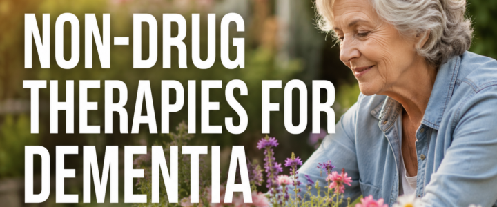 Older woman gardening as an example of non-drug therapies for dementia